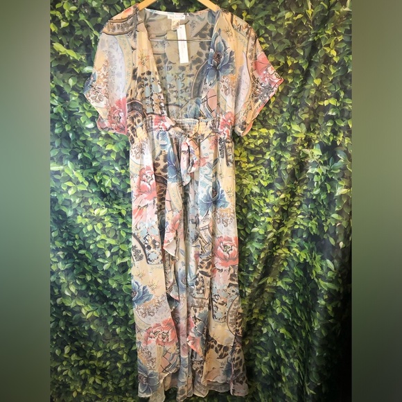 VENUS Multicolored Flutter Sleeve V-Neck Sundress - Picture 3 of 15